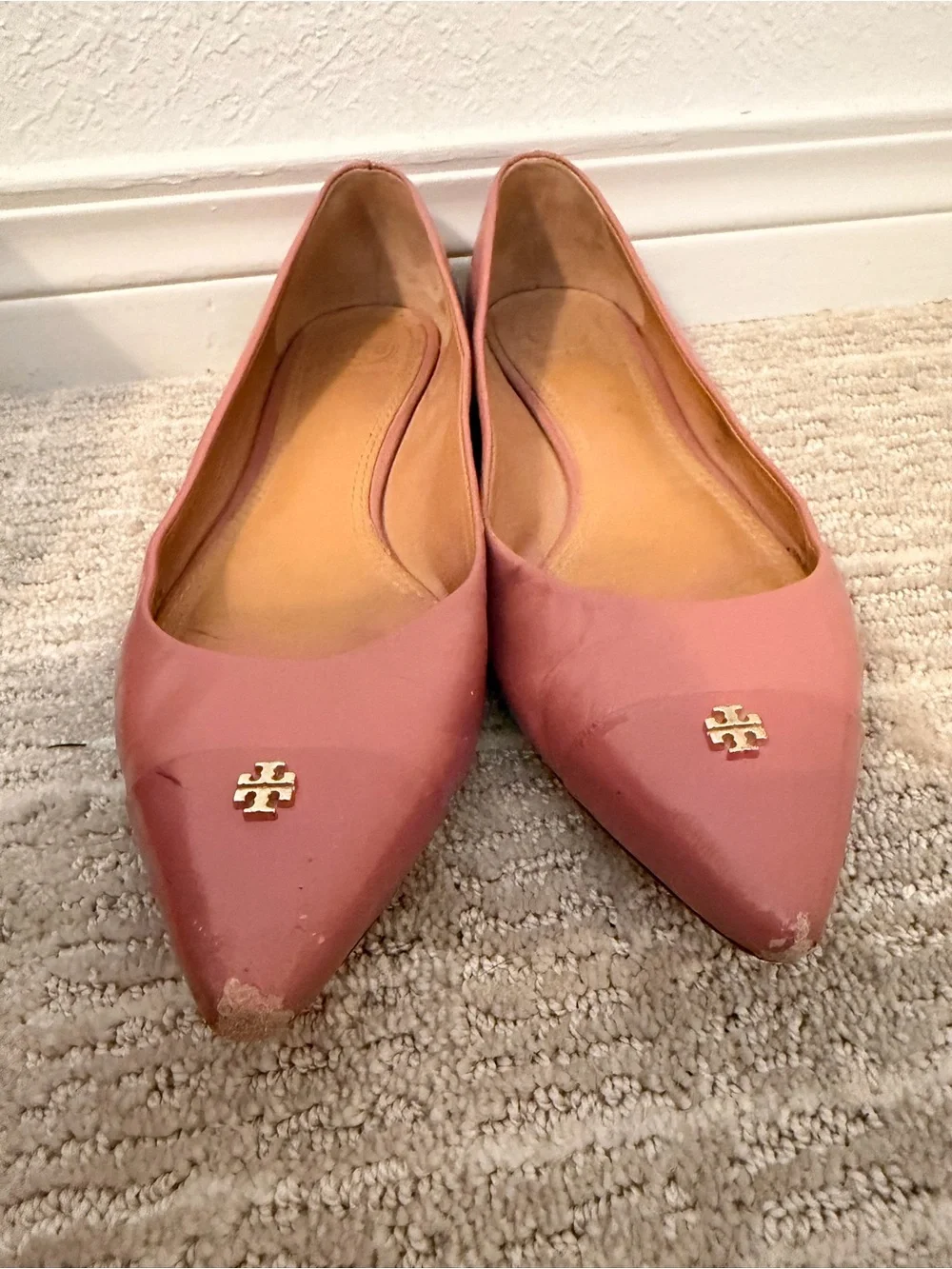 Tory Burch Rose Pink Pointed-Toe Fairford Logo Flats